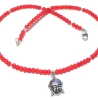 Kette rote Glasperlen Buddha 925er Silberkarabiner