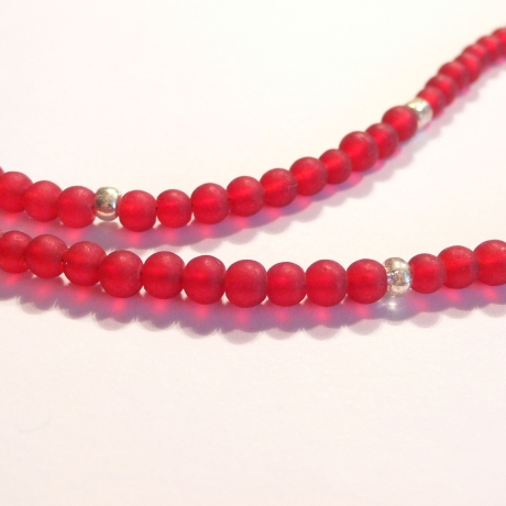 Kette rote Glasperlen Buddha 925er Silberkarabiner