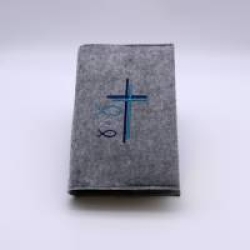 Gotteslobhülle mit blauem Kreuz und Fischen, personalisierbar