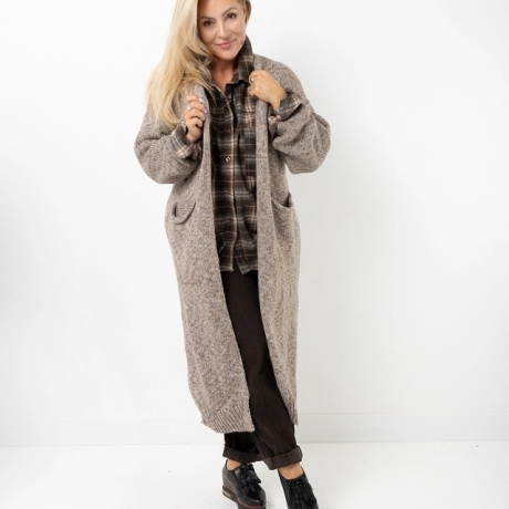 Oversized Strickmantel langer Cardigan Braun Strickweste (S - XL)