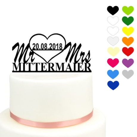 Cake Topper Caketopper Mr & Mrs Name Datum - Farbe Wählbar