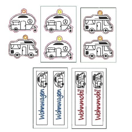 Stickdatei ITH Schlüsselanhänger Camping Wohnwagen Wohnmobil