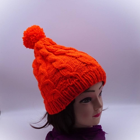 Mütze, Bommelmütze, handgestrickt, pink mit Bommel