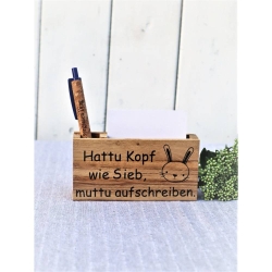 Notizzettelhalter mit graviertem Kuli Geschenk Idee Holz Spruch