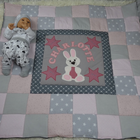 Krabbeldecke Charlotte, Patchwork, Kuscheldecke, Tagesdecke,