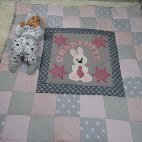 Krabbeldecke Charlotte, Patchwork, Kuscheldecke, Tagesdecke,