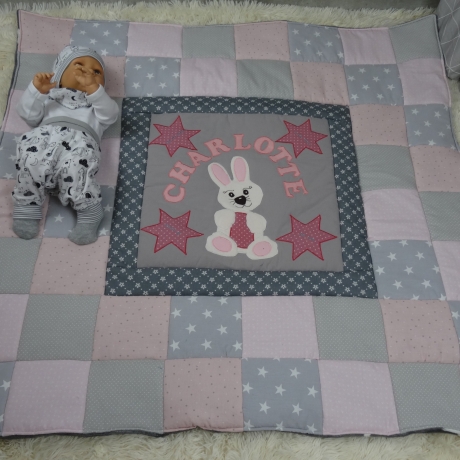 Krabbeldecke Charlotte, Patchwork, Kuscheldecke, Tagesdecke,