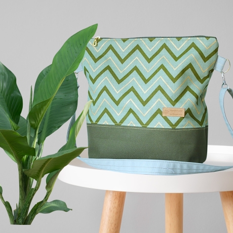Umhängetasche Damen(grün/gold/Handtasche/Schultertasche/Foldover