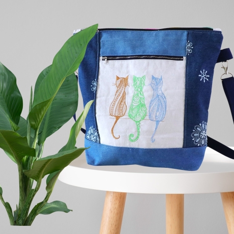 Umhängetasche/Handtasche/Schultertasche/Damen/ Blau/Jeanstasche