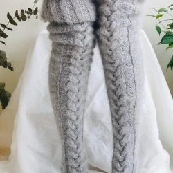 Damen-Winter Overknee-Socken lang, grau, neu, Einheitsgröße