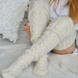 Damen-Winter Overknee-Socken lang, weiß, neu, Einheitsgröße