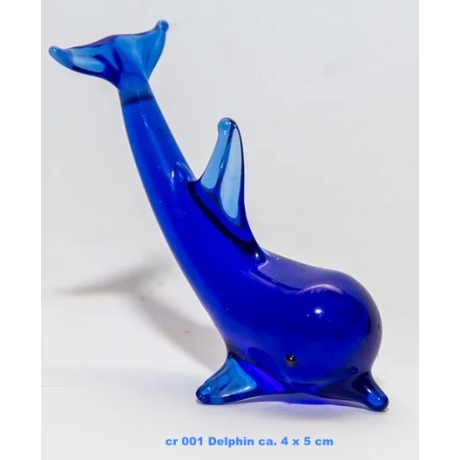 Handgearbeitetes Glastier Delphin, blau, 4 x 5 cm, Unikat, neu