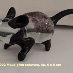 Handgearbeitetes Glastier Maus, grau, 6 x 8 cm, Unikat, neu