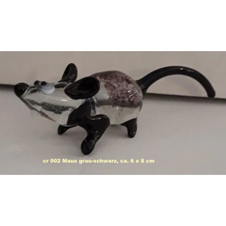Handgearbeitetes Glastier Maus, grau, 6 x 8 cm, Unikat, neu