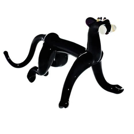 Handgearbeitetes Glastier Panther, schwarz, 6x8 cm, Unikat