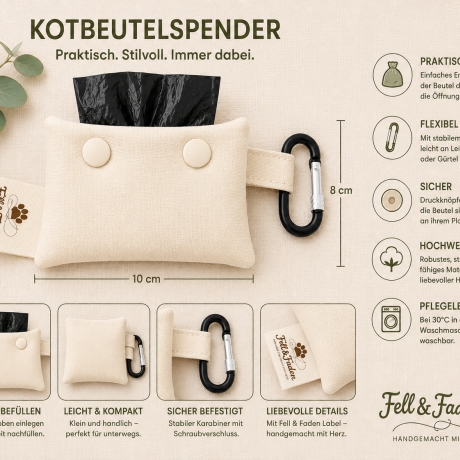 Hundekotbeutelspender aus Stoff – Handgemacht Creme
