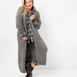 Oversized Strickmantel langer Cardigan Grau Strickweste (S - XL)