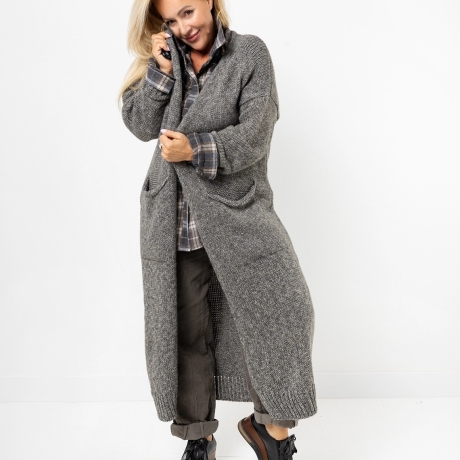 Oversized Strickmantel langer Cardigan Grau Strickweste (S - XL)