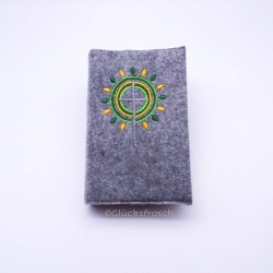 Gotteslobhülle mit  Kreuz, Kreise Strahlen grün, gelb