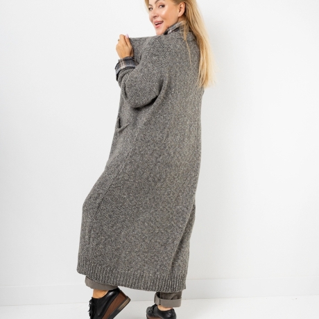 Oversized Strickmantel langer Cardigan Grau Strickweste (S - XL)