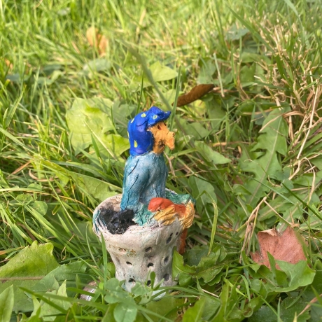  ceramic BabaYaga  in a mortar flower plug decorative figure