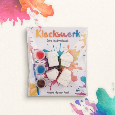 Kleckswerk Gipsmagnete zum Bemalen | Fika Set mit Farben & Pinsel