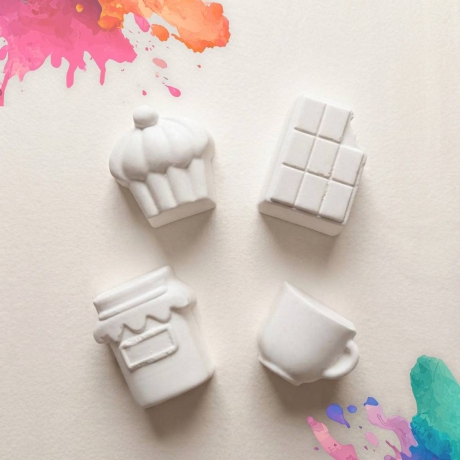Kleckswerk Gipsmagnete zum Bemalen | Fika Set mit Farben & Pinsel