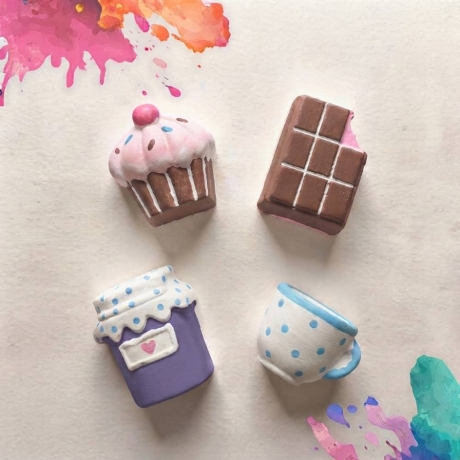Kleckswerk Gipsmagnete zum Bemalen | Fika Set mit Farben & Pinsel