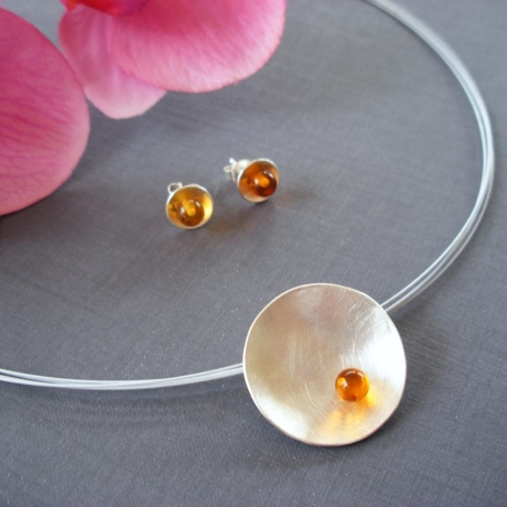 SET Silberschale mit Bernstein & Ohrstecker 925