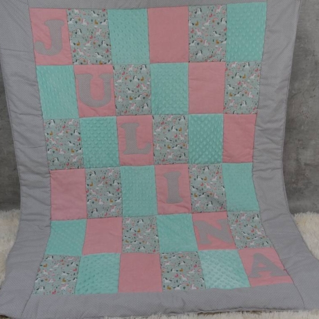 Krabbeldecke Patchwork, Kinderwagen, Kuscheldecke, Tagesdecke,