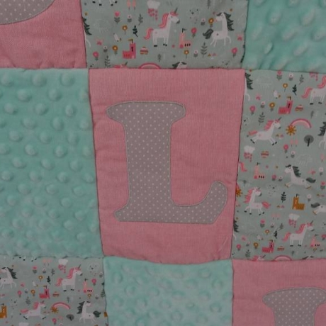 Krabbeldecke Patchwork, Kinderwagen, Kuscheldecke, Tagesdecke,