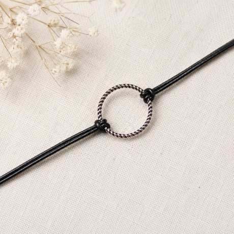 Lederarmband mit Ring Silver Circle - Schmuck aus Leder