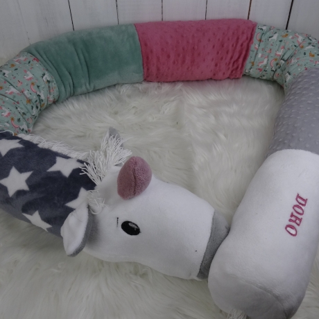 Bettschlange Einhorn, Puckschnecke, Bettrolle, Wickeltischrolle