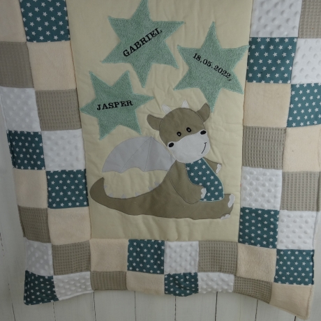 Krabbeldecke kleiner Drache, Patchwork, Kuscheldecke