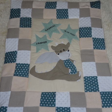 Krabbeldecke kleiner Drache, Patchwork, Kuscheldecke