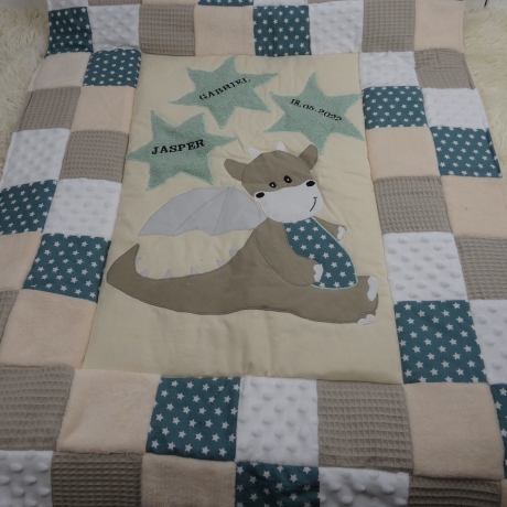 Krabbeldecke kleiner Drache, Patchwork, Kuscheldecke