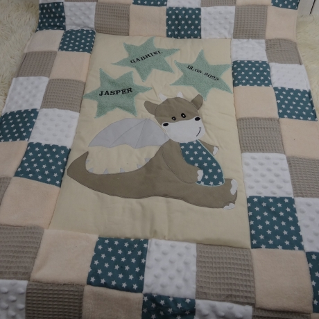 Krabbeldecke kleiner Drache, Patchwork, Kuscheldecke