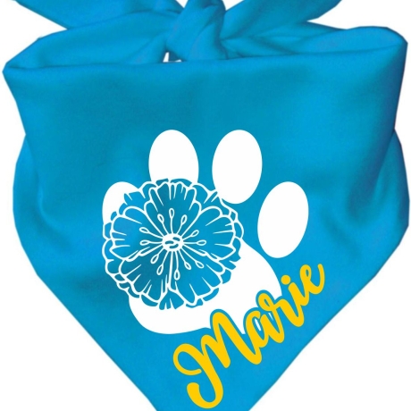 Dreiecks Hundehalstuch PFOTE m. BLÜTE personalisiert mit Name