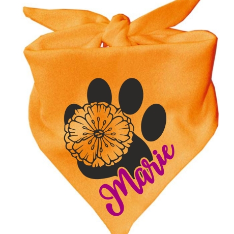 Dreiecks Hundehalstuch PFOTE m. BLÜTE personalisiert mit Name