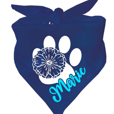 Dreiecks Hundehalstuch PFOTE m. BLÜTE personalisiert mit Name