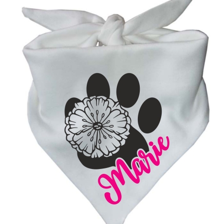 Dreiecks Hundehalstuch PFOTE m. BLÜTE personalisiert mit Name
