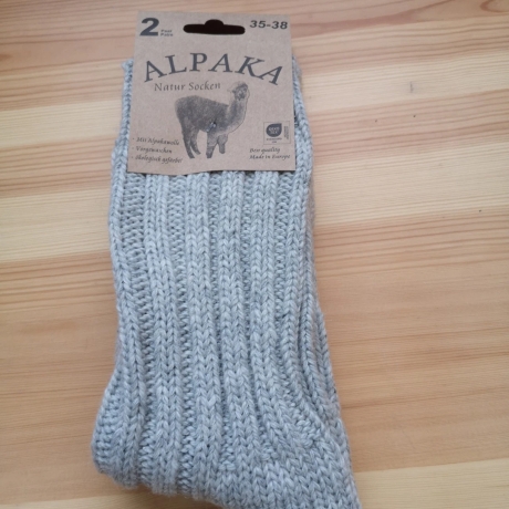 Alpaka Damen-/Herren Socken, dick gestrickt, hell-grau, neu