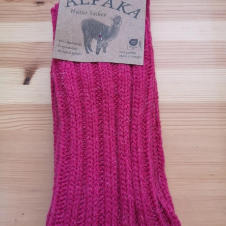 Alpaka Damen-/Herren Socken, dick gestrickt, pink, neu