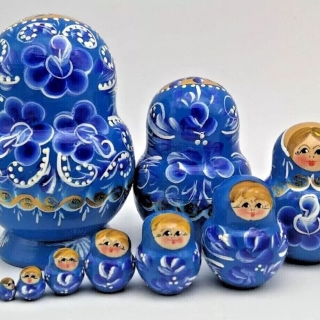 10er Matroschka blauweiss, bauchig, 15 cm, dz1207 neu