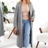 Oversize Strickmantel Strickjacke lang Cardigan dunkelgrau S-XL