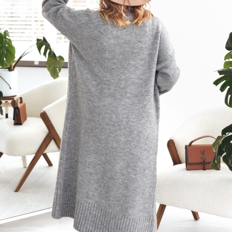 Oversize Strickmantel Strickjacke lang Cardigan dunkelgrau S-XL