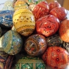  6 Pysanki-Eier aus Holz, handbemalt,  ca. 7 x 6 cm, neu