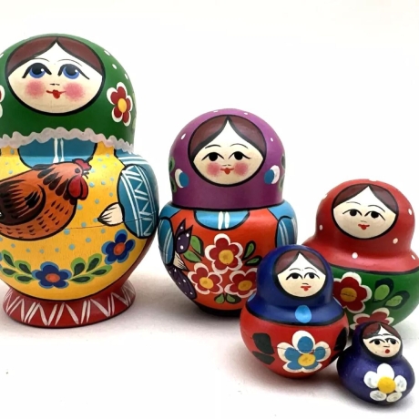 5er Matroschka bauchig Huhn, Holz, 12 cm, neu, Unikat