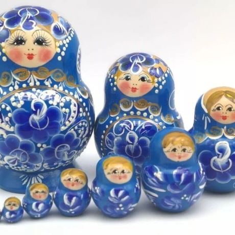10er Matroschka blauweiss, bauchig, 15 cm, dz1207 neu