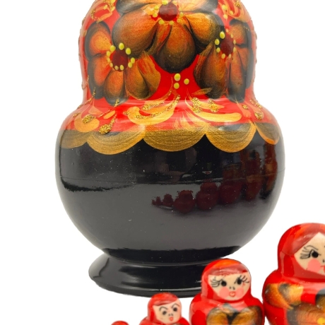 10er Matroschka rotbraun Hochloma-Motiv, 14 cm, dz 453 